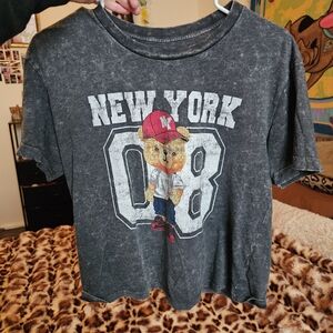 Rebellious One Charcoal Graphic Tee with Bear Design